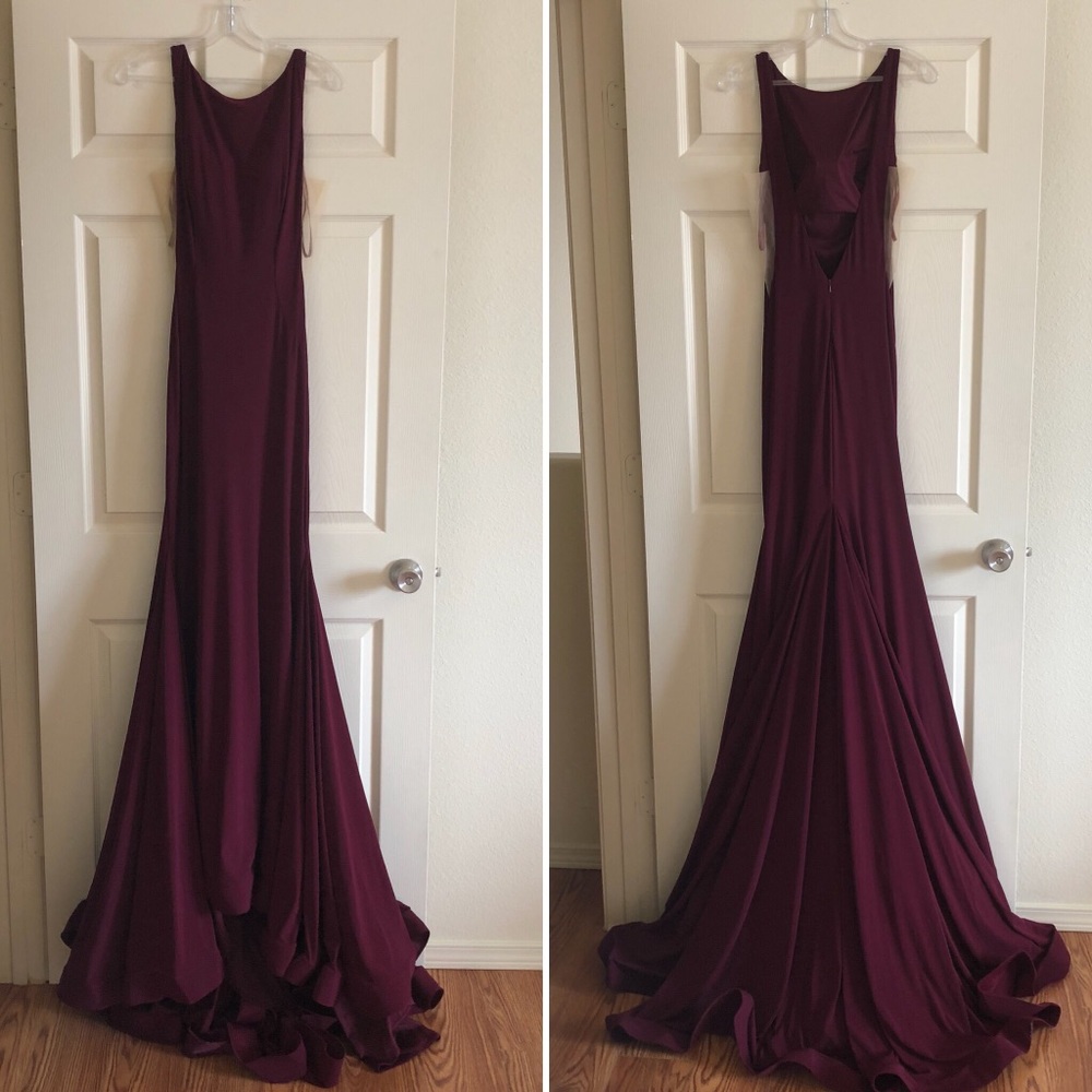 Jovani Burgundy Fitted Open Back Jersey Dress - Picture 3 of 9